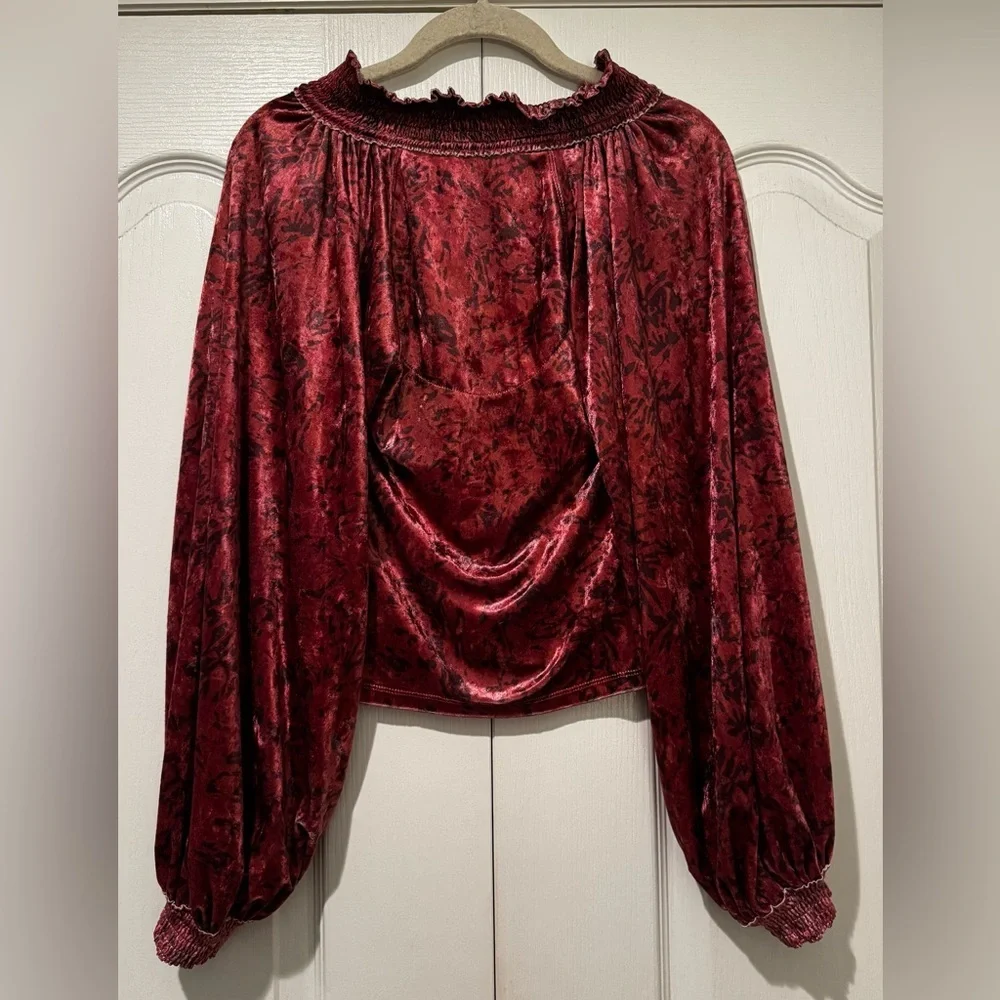 Free People Red Go Get Em Velvet Blouse - Size XS